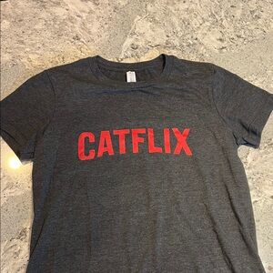Bella Canvas Heather Charcoal Crewneck CATFLIX Tee Size L (runs small)